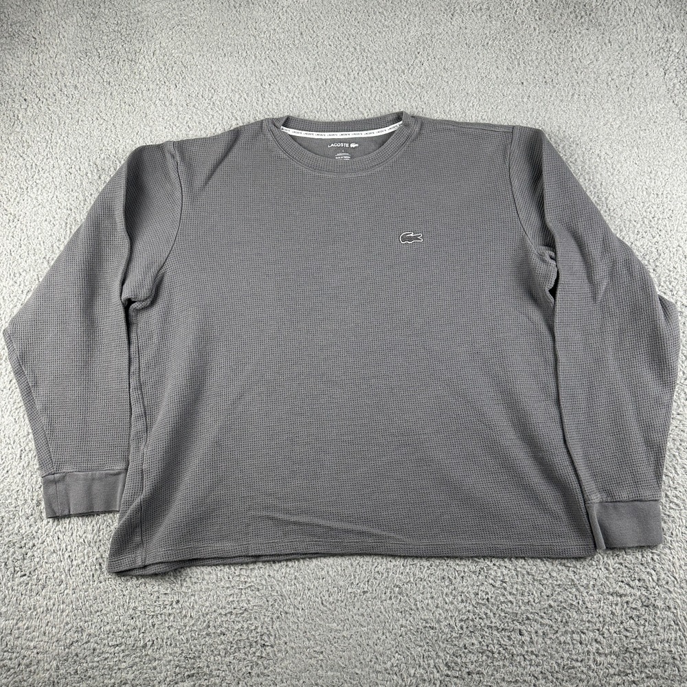 Lacoste Mens L Gray Thermal Long Sleeve Shirt Sleepwear Lounge Pajama Top - Picture 1 of 7